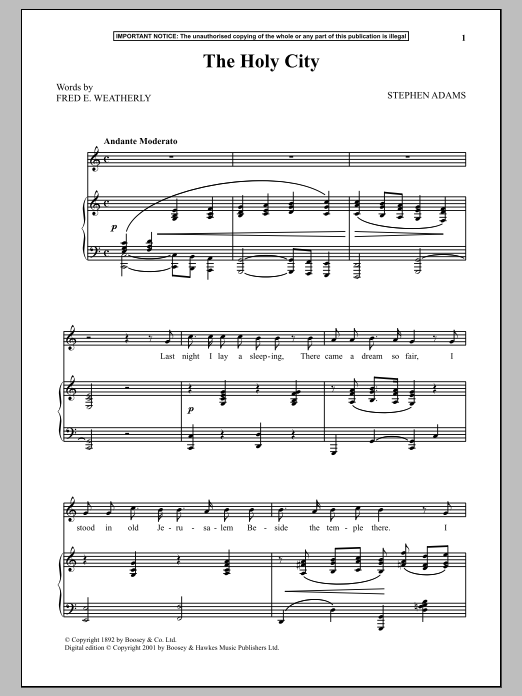 Stephen Adams The Holy City Sheet Music