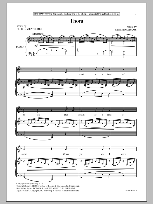 Stephen Adams Thora Sheet Music