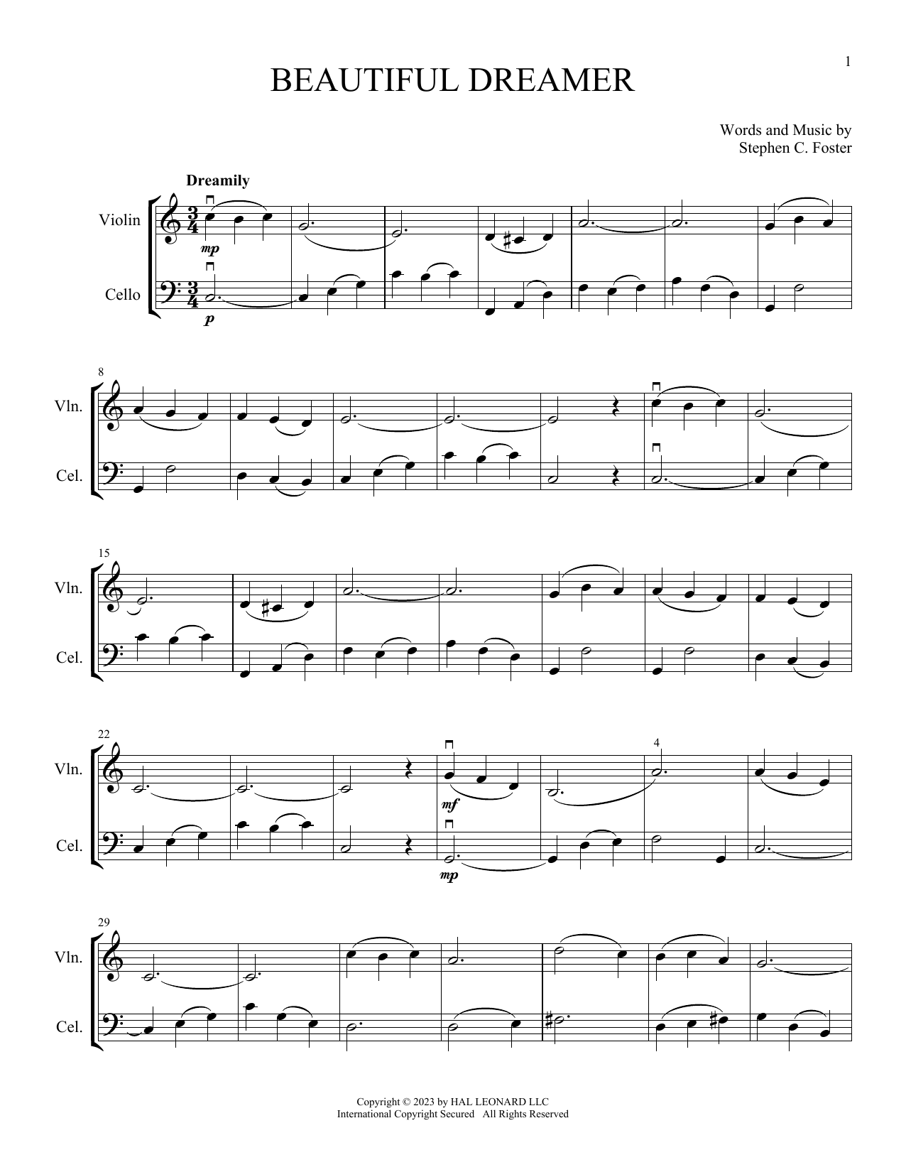 Stephen C. Foster Beautiful Dreamer (arr. Michelle Hynson) Sheet Music