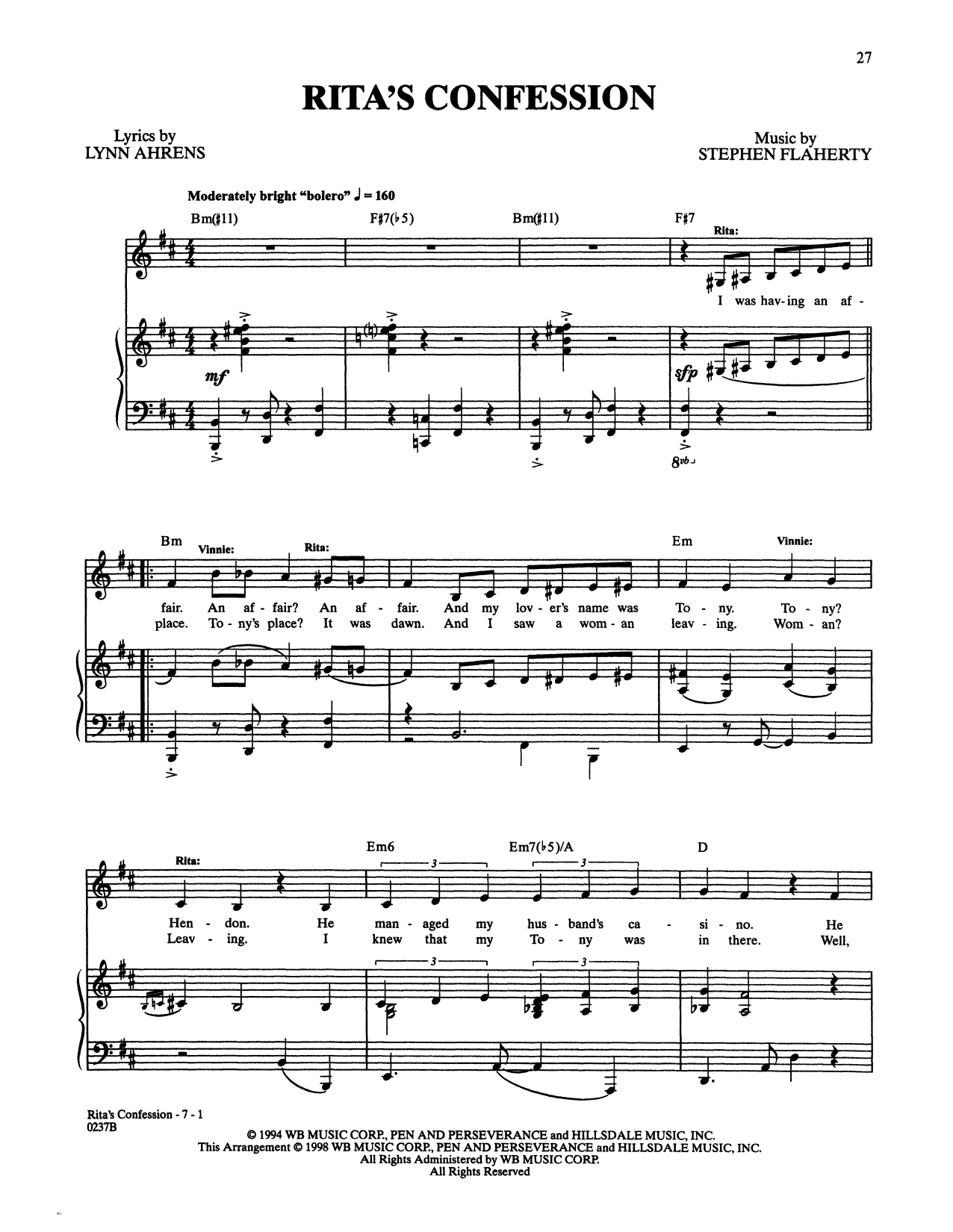 Stephen Flaherty and Lynn Ahrens Rita's Confession (from Lucky Stiff) Sheet Music