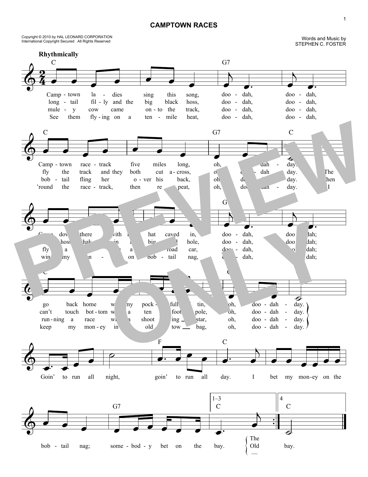 Stephen C. Foster Camptown Races Sheet Music