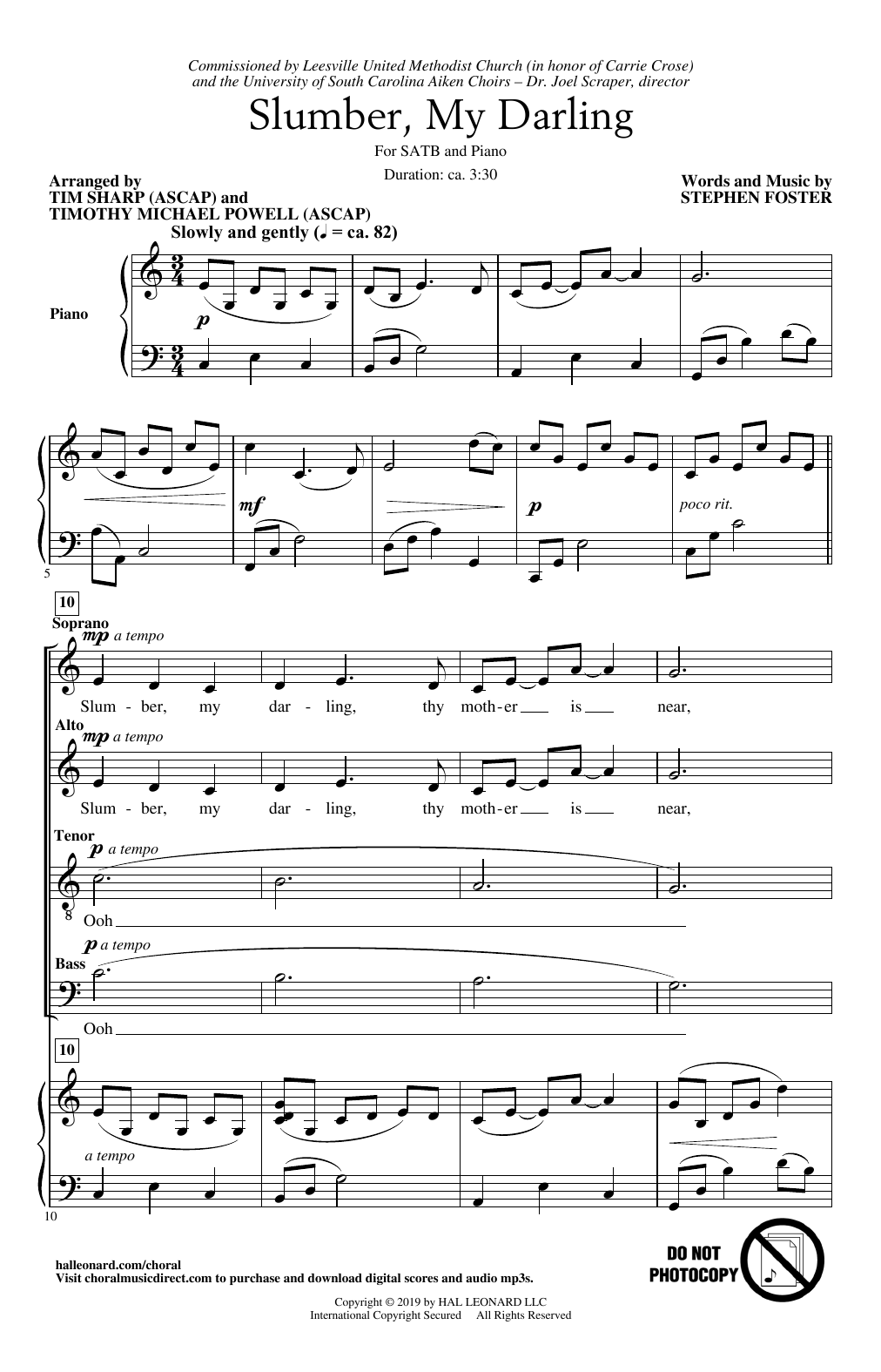 Stephen Foster Slumber My Darling (arr. Tim Sharp and Timothy Michael Powell) Sheet Music