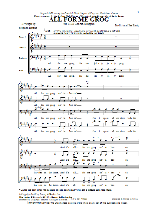Stephen Hatfield All For Me Grog Sheet Music