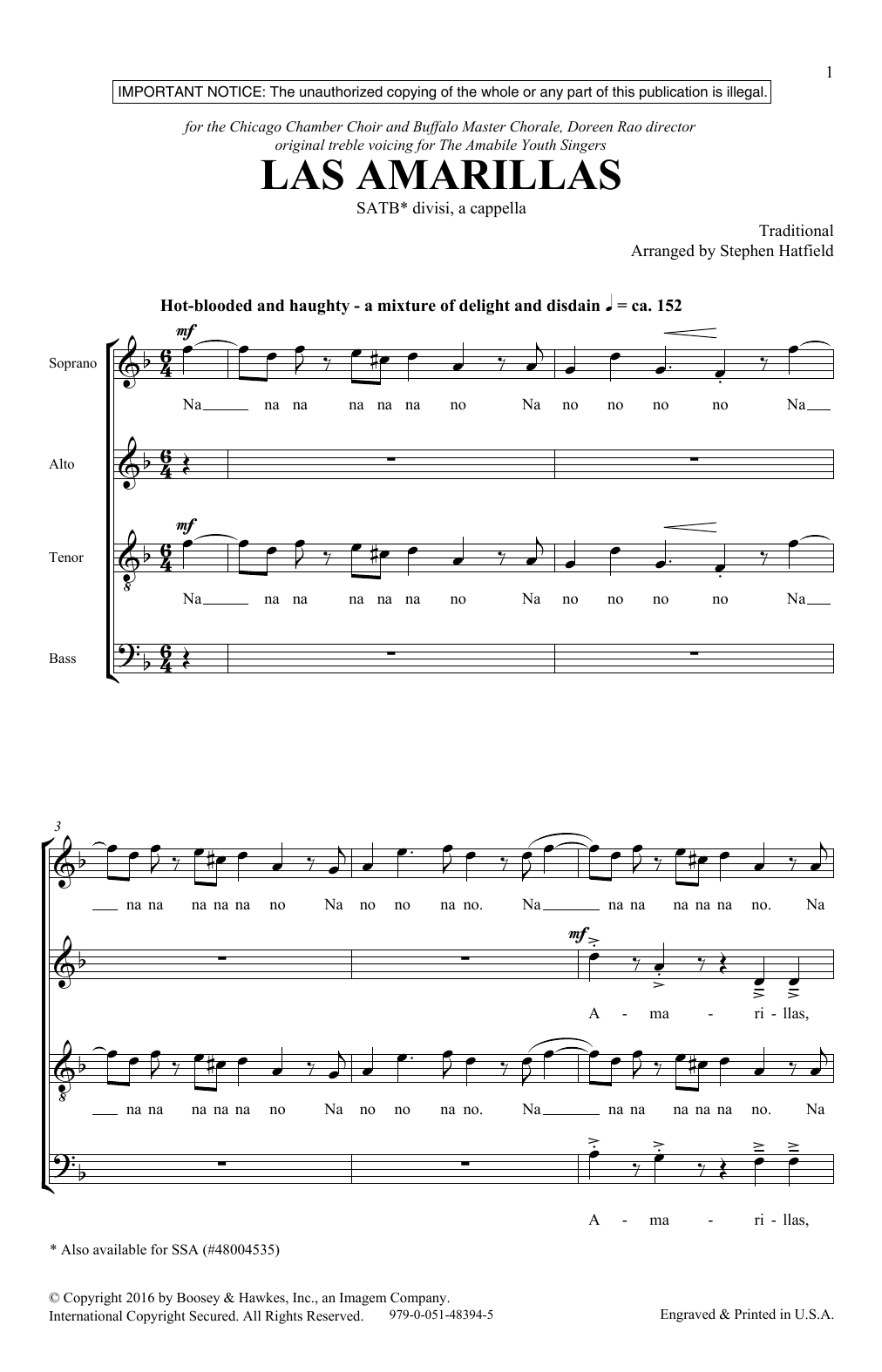 Stephen Hatfield Las Amarillas Sheet Music
