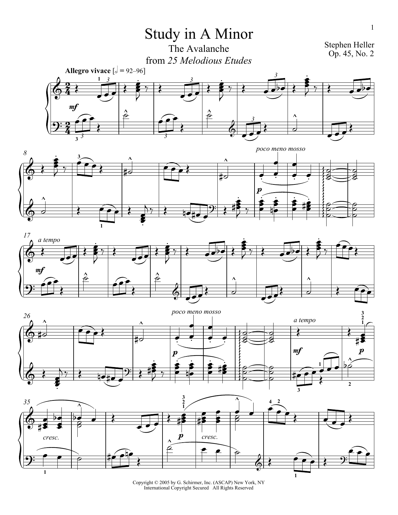 Stephen Heller Avalanche, Op. 45, No. 2 Sheet Music