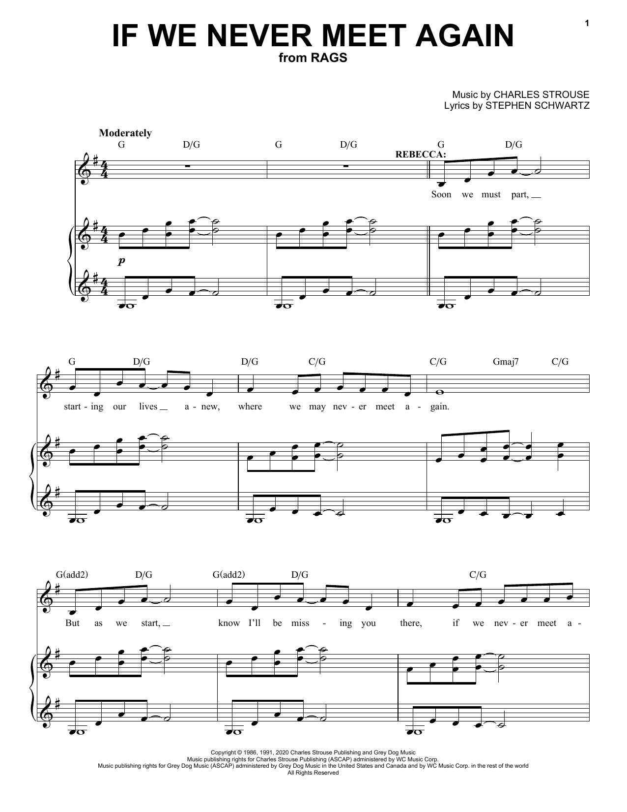 Stephen Schwartz & Charles Strouse If We Never Meet Again (from Rags: The Musical) Sheet Music