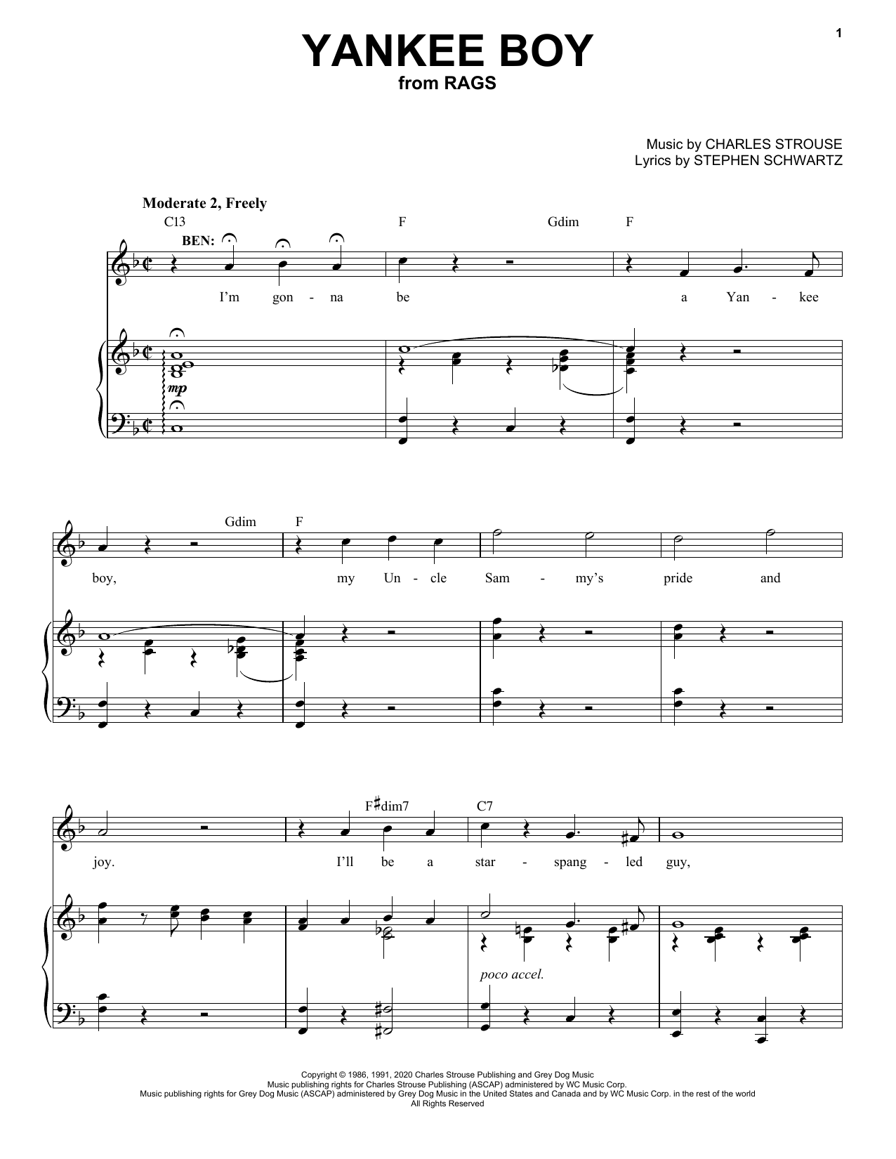 Stephen Schwartz & Charles Strouse Yankee Boy (from Rags: The Musical) Sheet Music