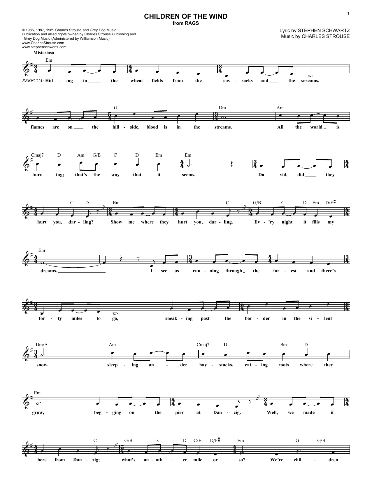 Stephen Schwartz Children Of The Wind Sheet Music