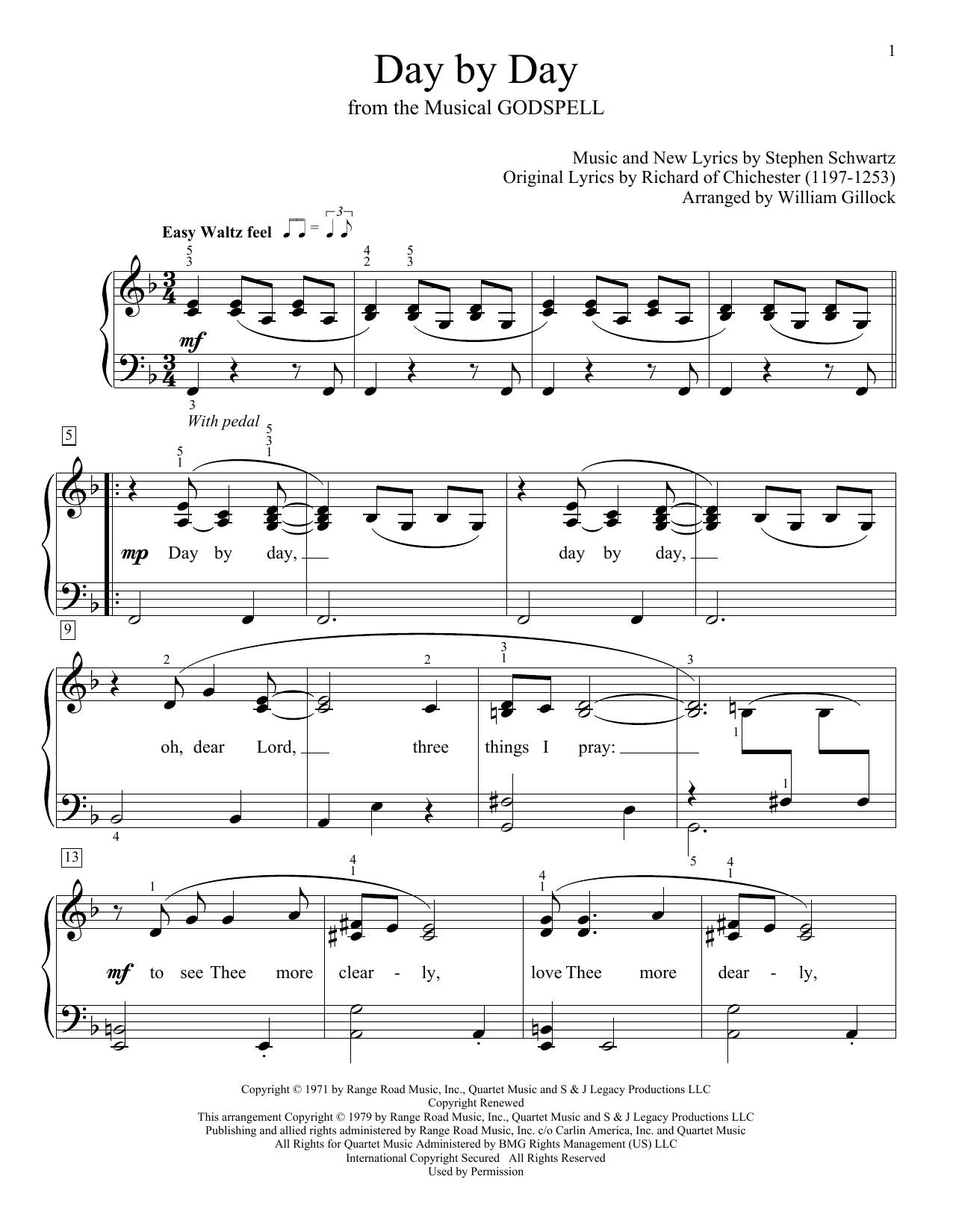 Stephen Schwartz Day By Day (from Godspell) (arr. William Gillock) Sheet Music