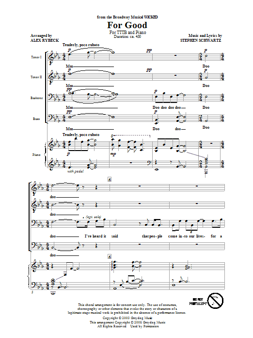 Stephen Schwartz For Good (from Wicked) (arr. Alex Rybeck) Sheet Music