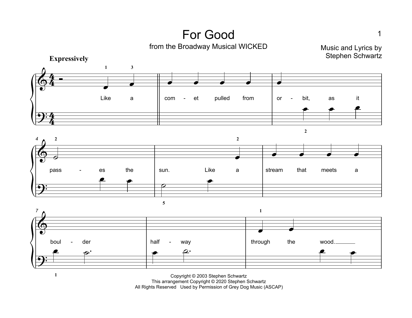 Stephen Schwartz For Good (from Wicked) (arr. Christopher Hussey) Sheet Music
