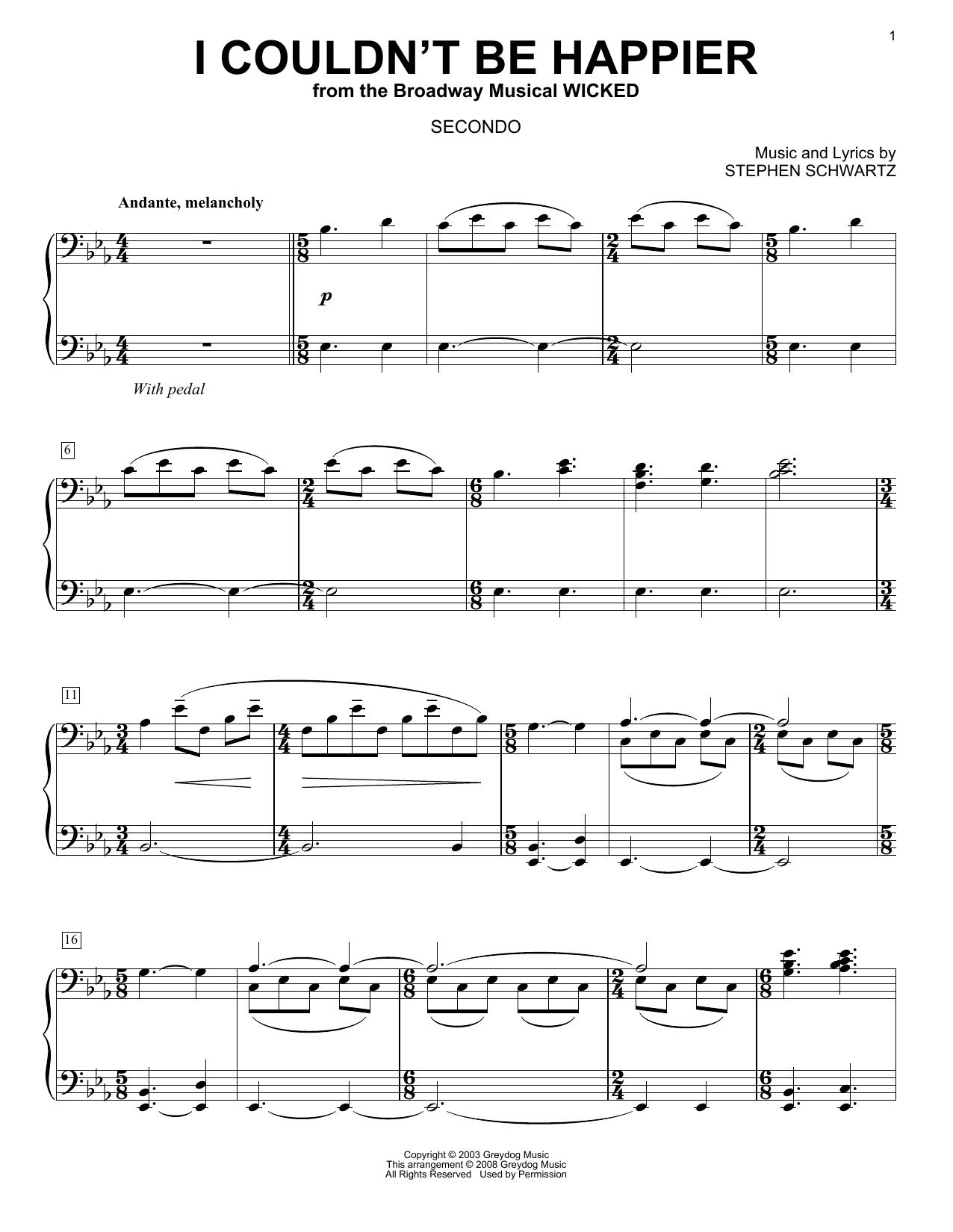 Stephen Schwartz I Couldn't Be Happier (from Wicked) (arr. Carol Klose) Sheet Music