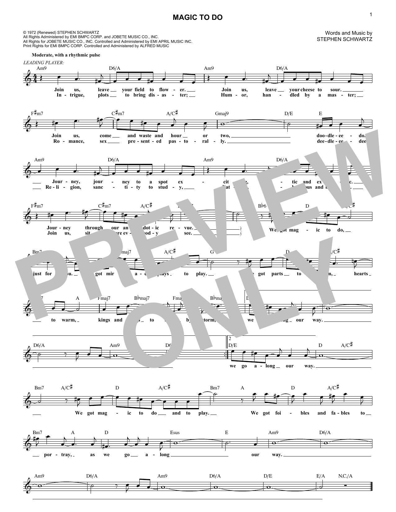 Stephen Schwartz Magic To Do Sheet Music