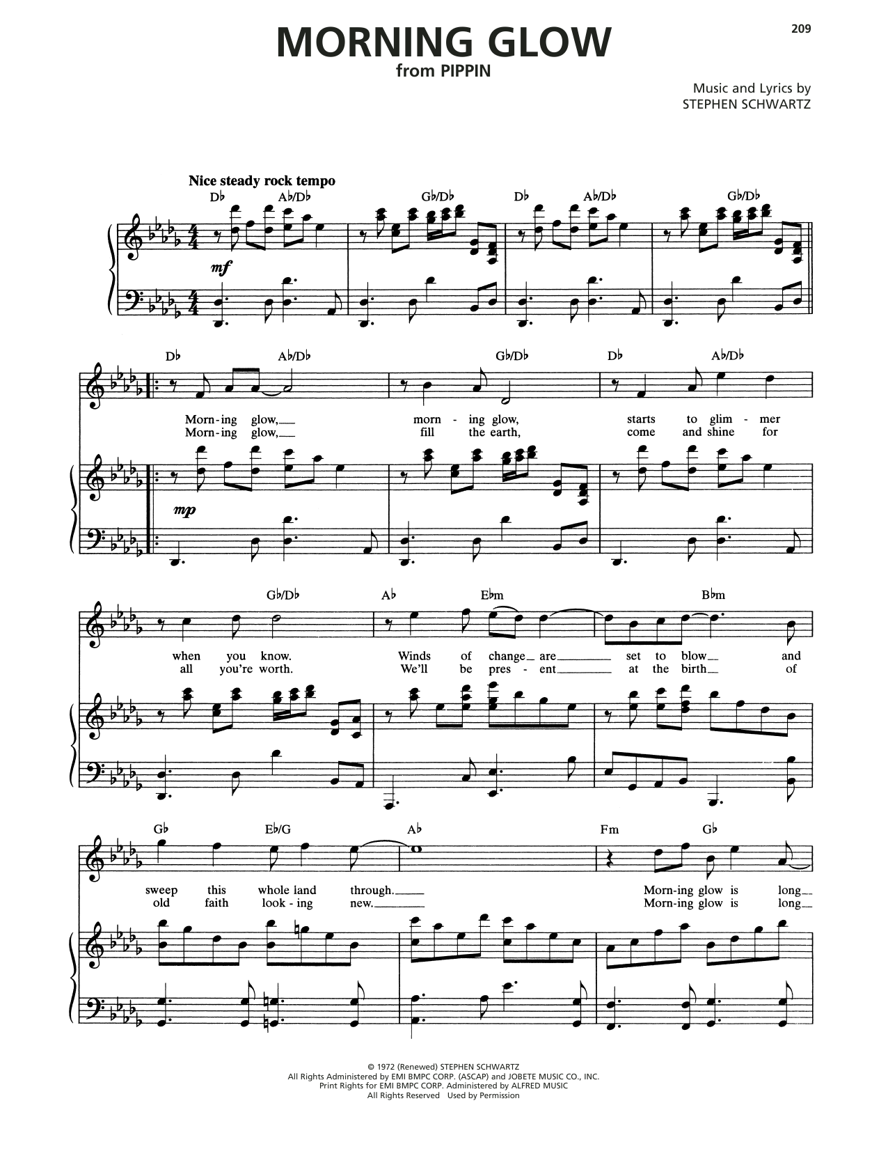 Stephen Schwartz Morning Glow (from Pippin) Sheet Music