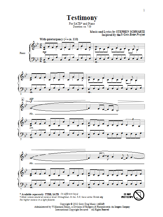 Stephen Schwartz Testimony Sheet Music