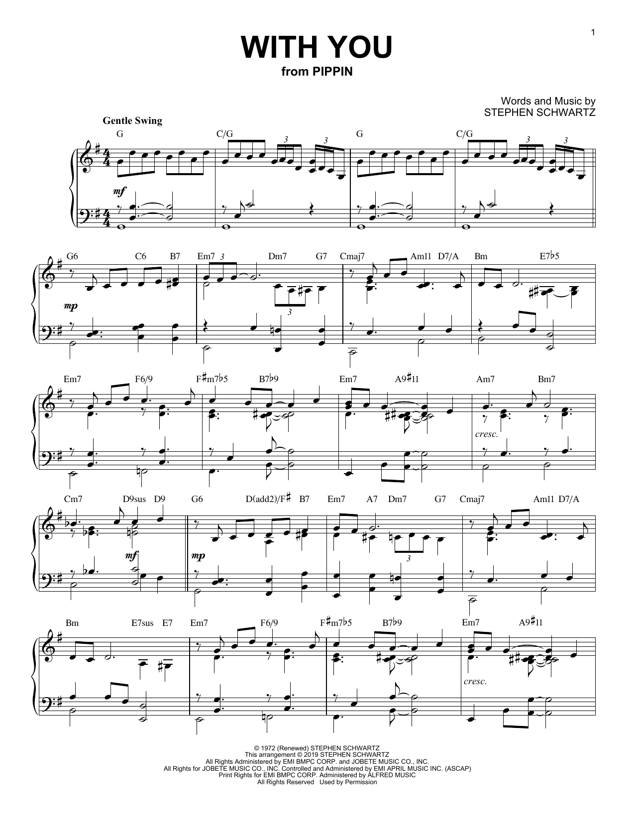 Stephen Schwartz With You [Jazz version] (from Pippin) Sheet Music