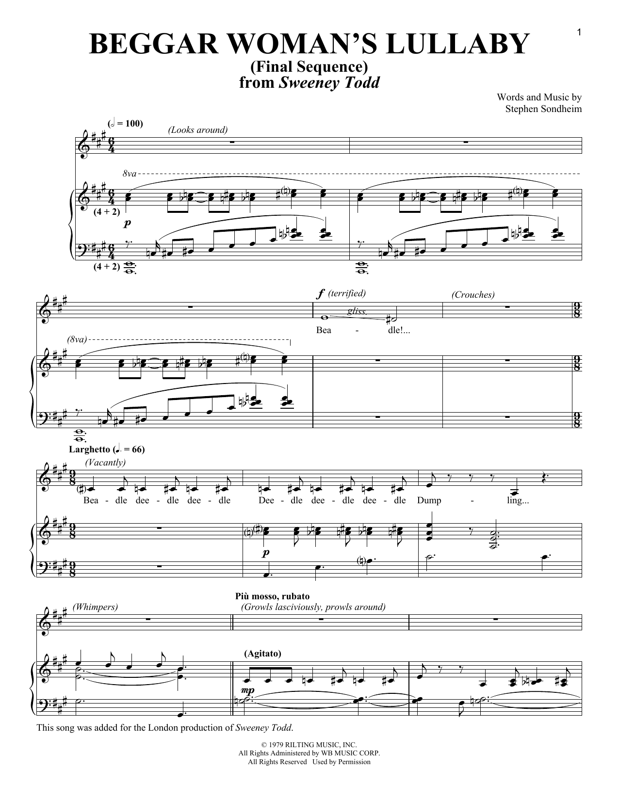 Stephen Sondheim Beggar Woman's Lullaby (Final Sequence) Sheet Music