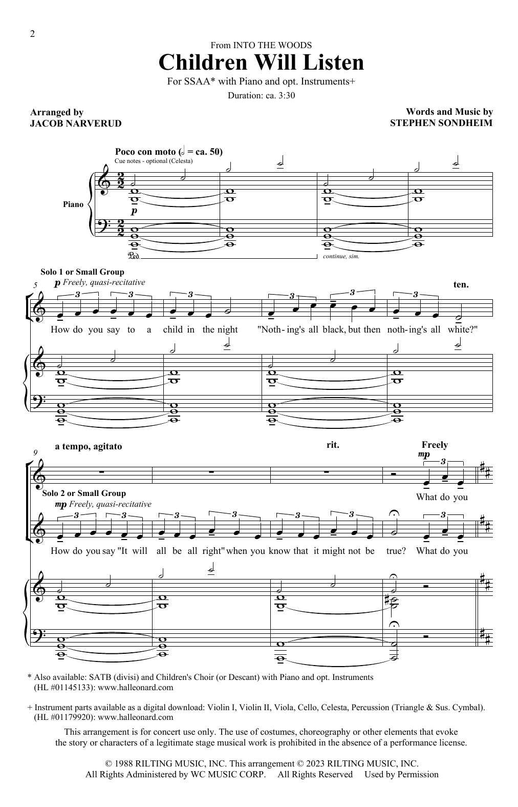 Stephen Sondheim Children Will Listen (from Into The Woods) (arr. Jacob Narverud) Sheet Music
