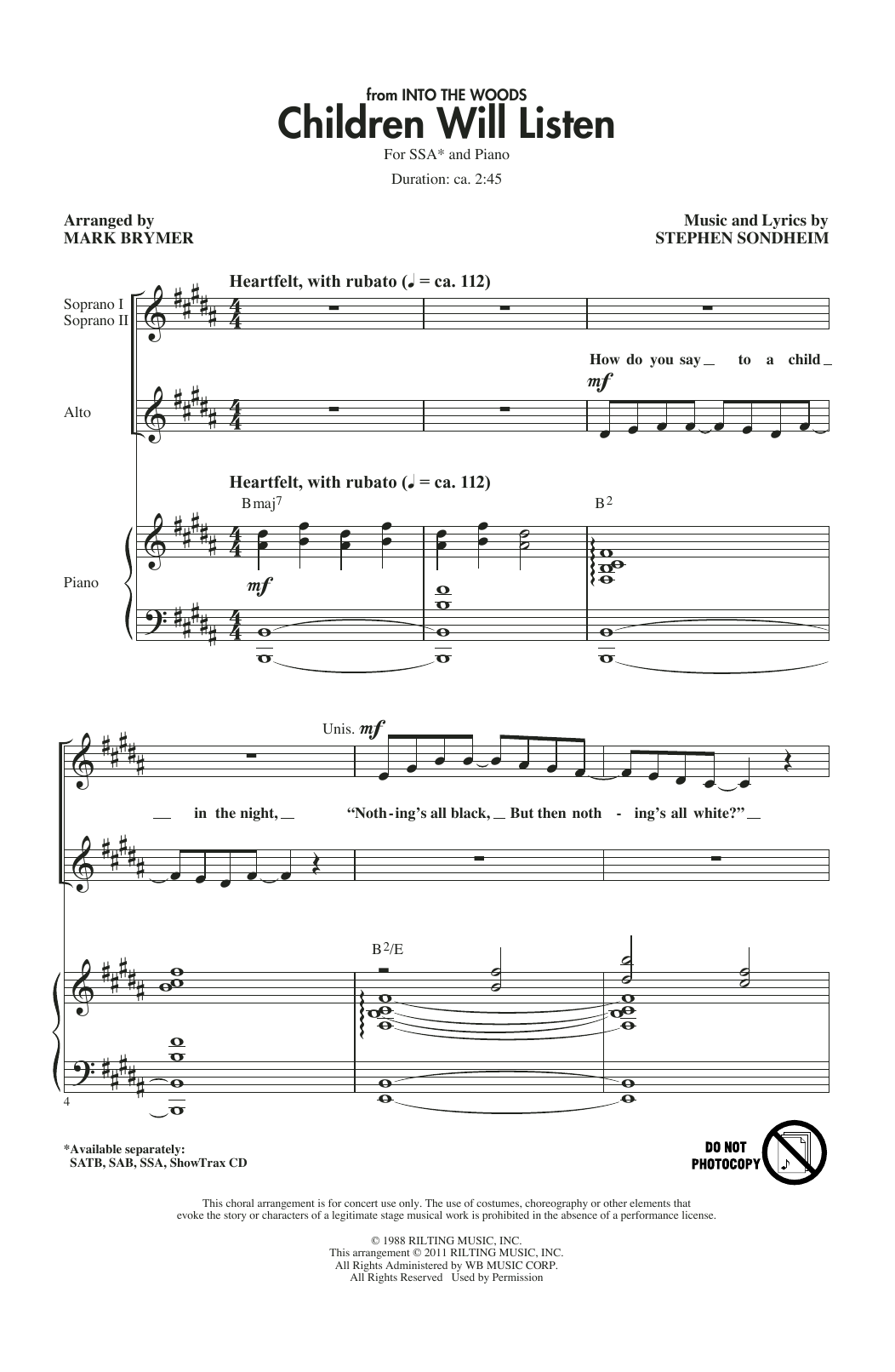 Stephen Sondheim Children Will Listen (from Into The Woods) (arr. Mark Brymer) Sheet Music