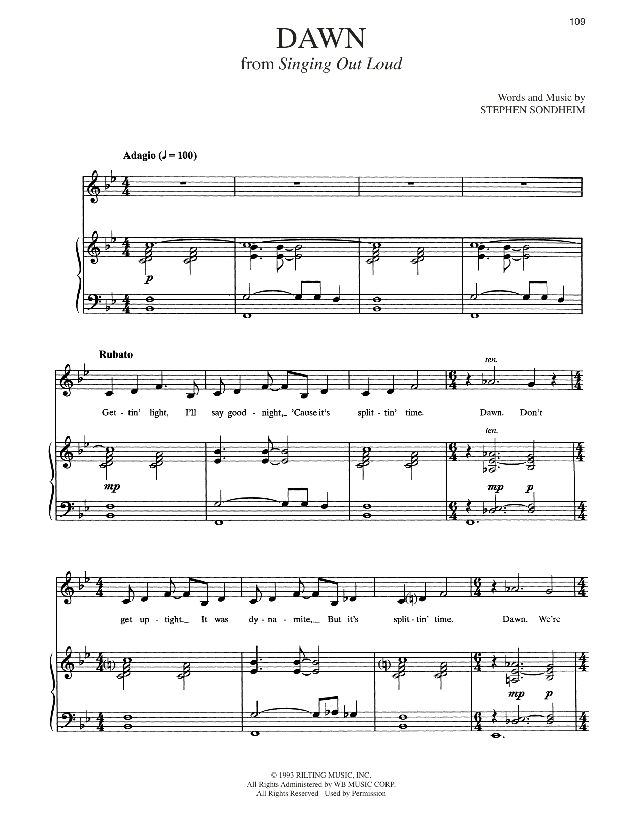 Stephen Sondheim Dawn Sheet Music