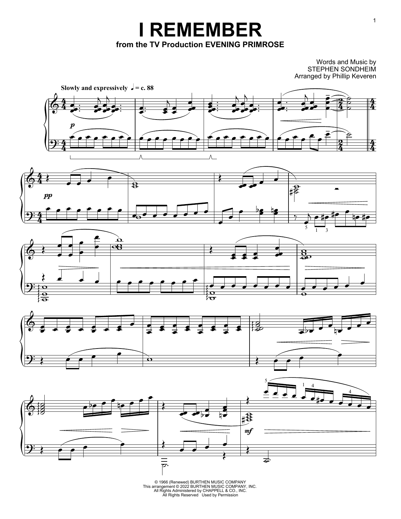 Stephen Sondheim I Remember (from Evening Primrose) (arr. Phillip Keveren) Sheet Music
