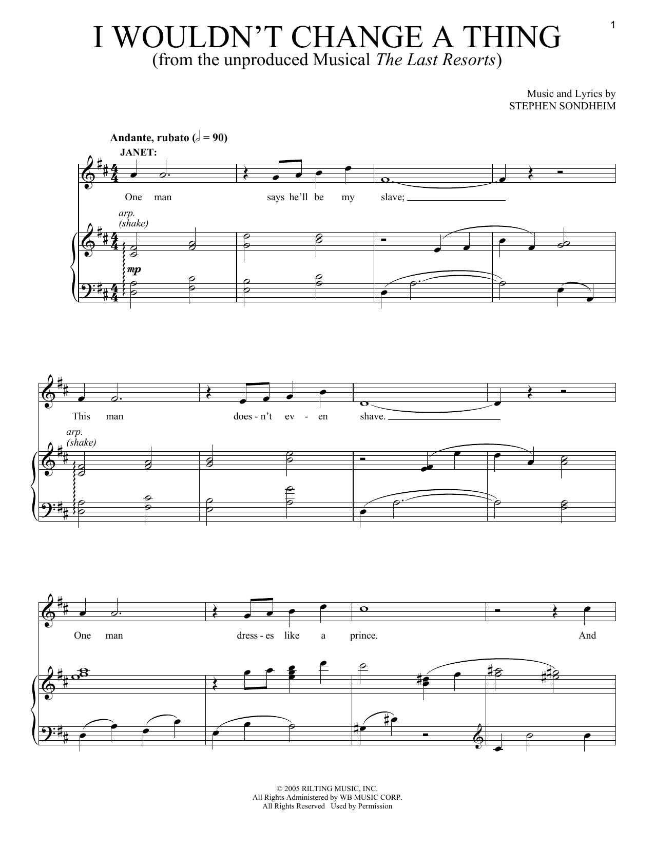Stephen Sondheim I Wouldn't Change A Thing Sheet Music
