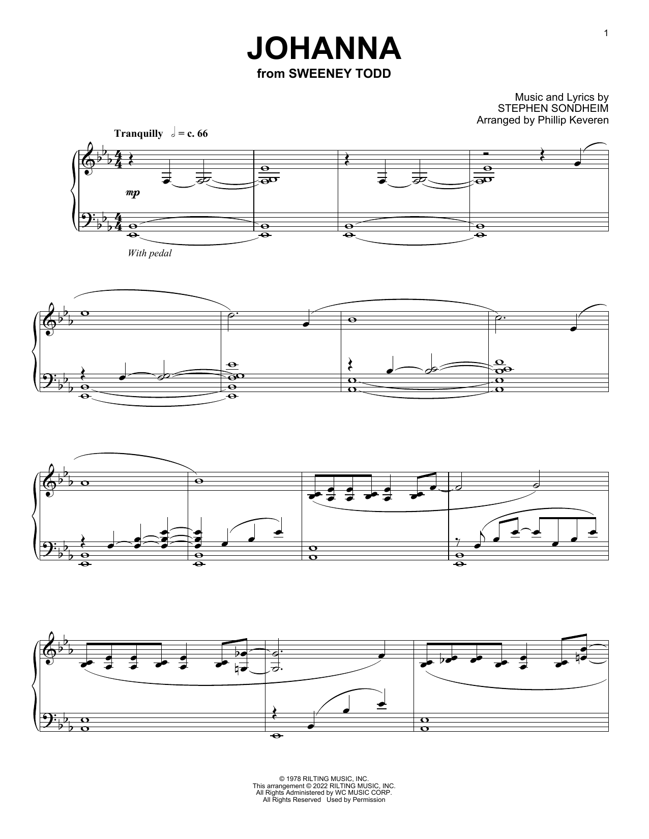 Stephen Sondheim Johanna (from Sweeney Todd) (arr. Phillip Keveren) Sheet Music