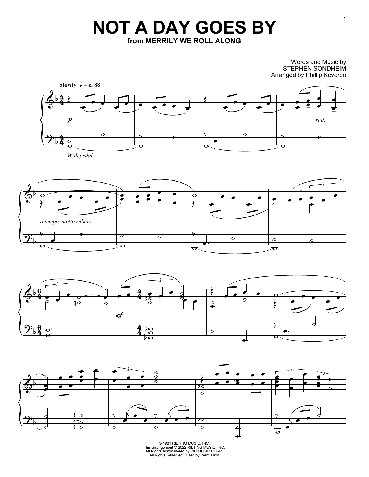 Stephen Sondheim Not A Day Goes By (from Merrily We Roll Along) (arr. Phillip Keveren) Sheet Music