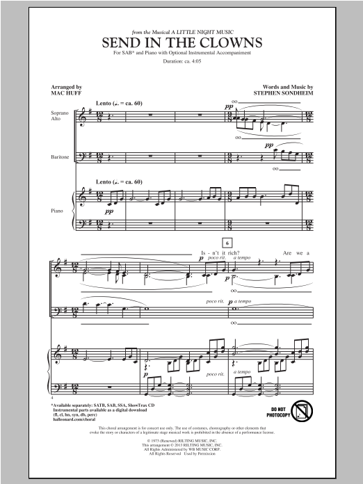 Stephen Sondheim Send In The Clowns (from A Little Night Music) (arr. Mac Huff) Sheet Music