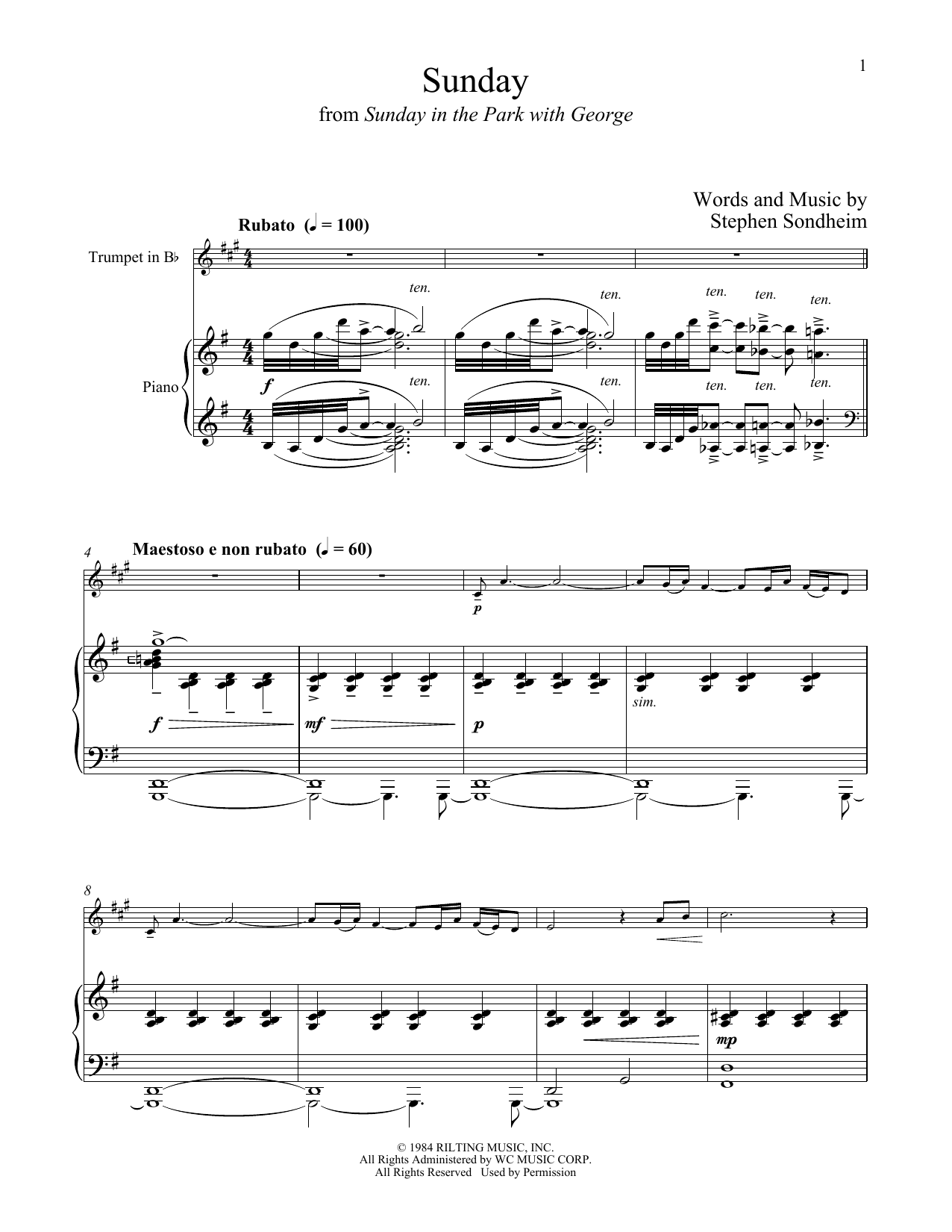 Stephen Sondheim Sunday (from Sunday in the Park with George) Sheet Music