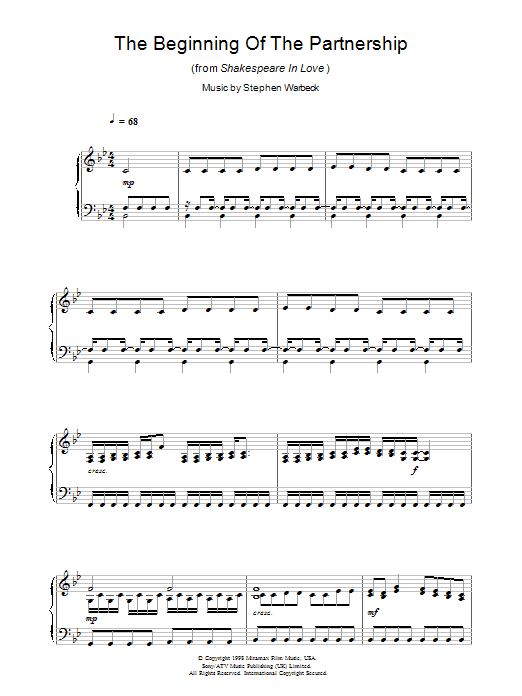 Stephen Warbeck The Beginning Of The Partnership (from Shakespeare In Love) Sheet Music