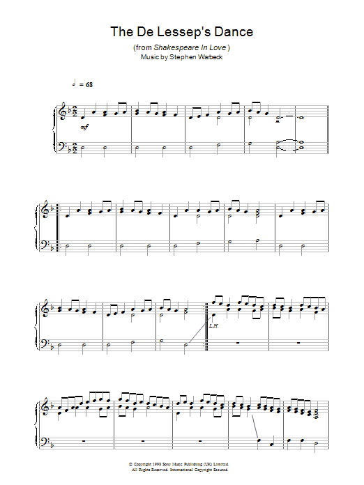 Stephen Warbeck The De Lessep's Dance (from Shakespeare In Love) Sheet Music