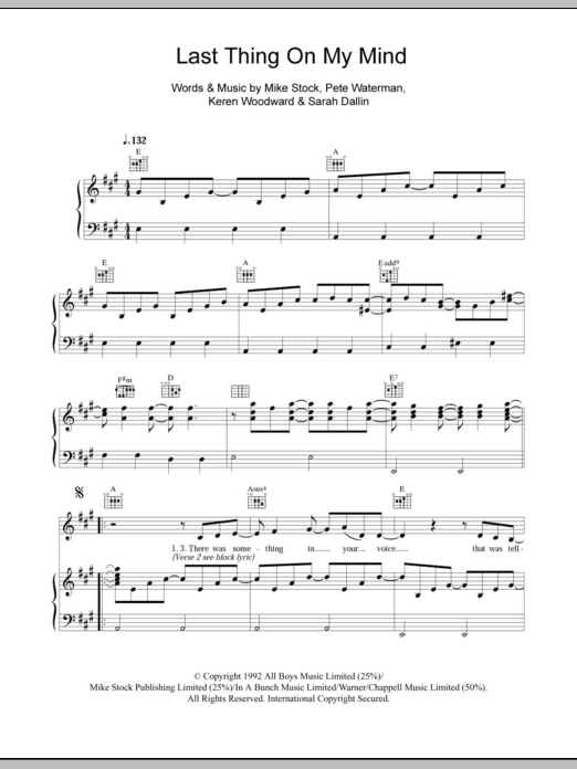 Steps Last Thing On My Mind Sheet Music