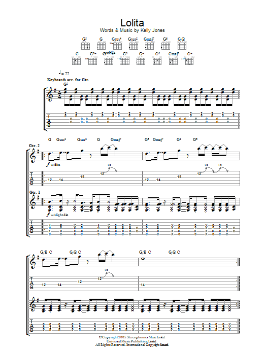 Stereophonics Lolita Sheet Music