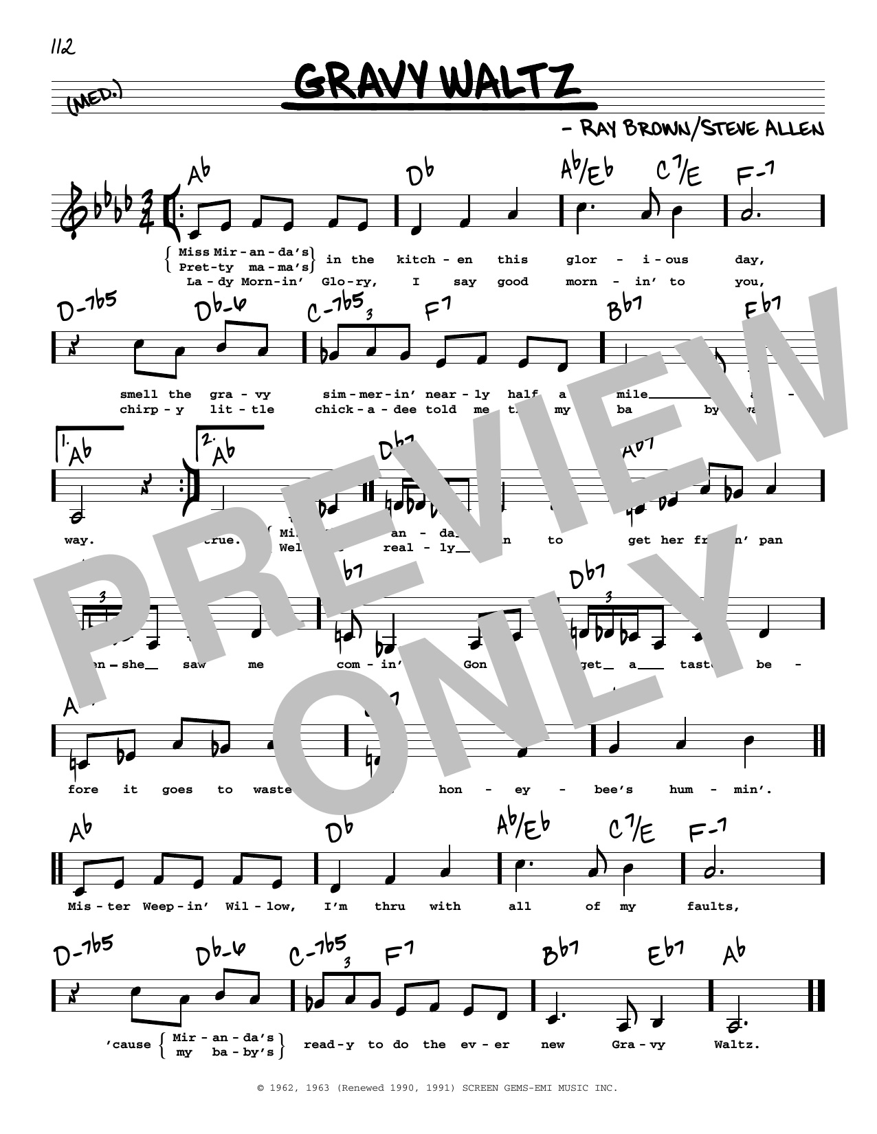 Steve Allen Gravy Waltz (Low Voice) Sheet Music