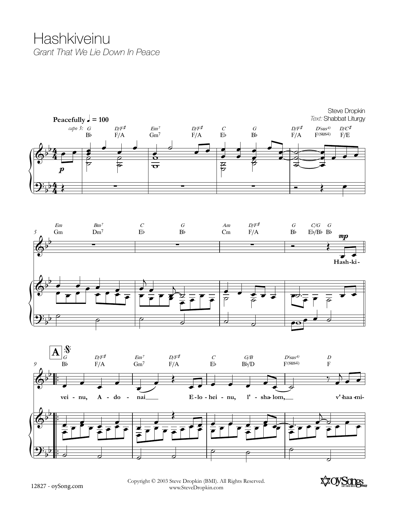 Steve Dropkin Hashkiveinu Sheet Music