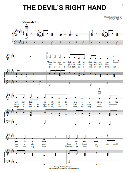 Steve Earle The Devil's Right Hand Sheet Music