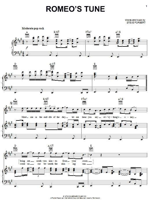 Steve Forbert Romeo's Tune Sheet Music
