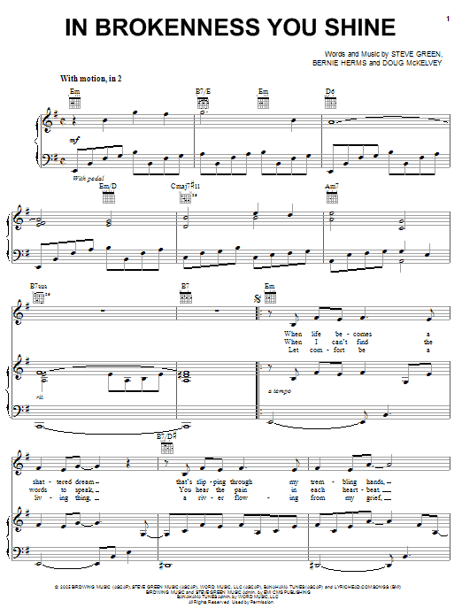 Steve Green In Brokenness You Shine Sheet Music