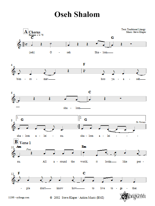 Steve Klaper Oseh Shalom Sheet Music