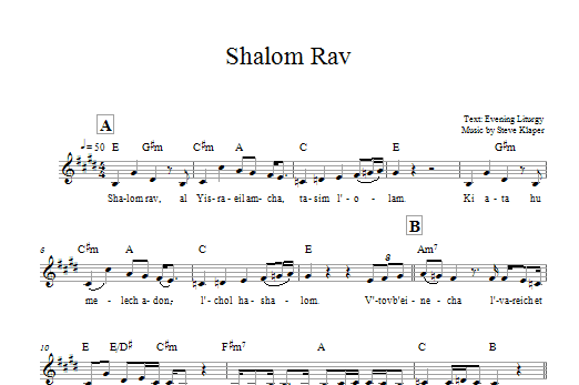 Steve Klaper Shalom Rav Sheet Music