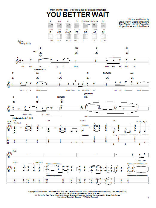 Steve Perry You Better Wait Sheet Music