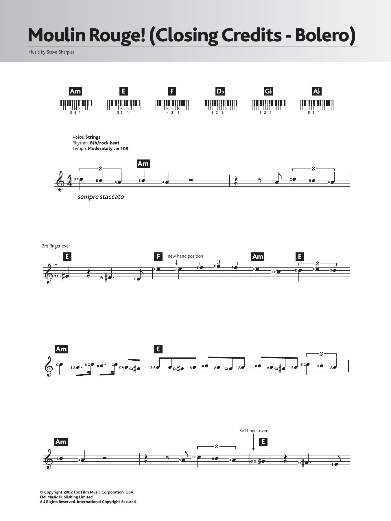 Steve Sharples Bolero (Closing Credits from 'Moulin Rouge') Sheet Music