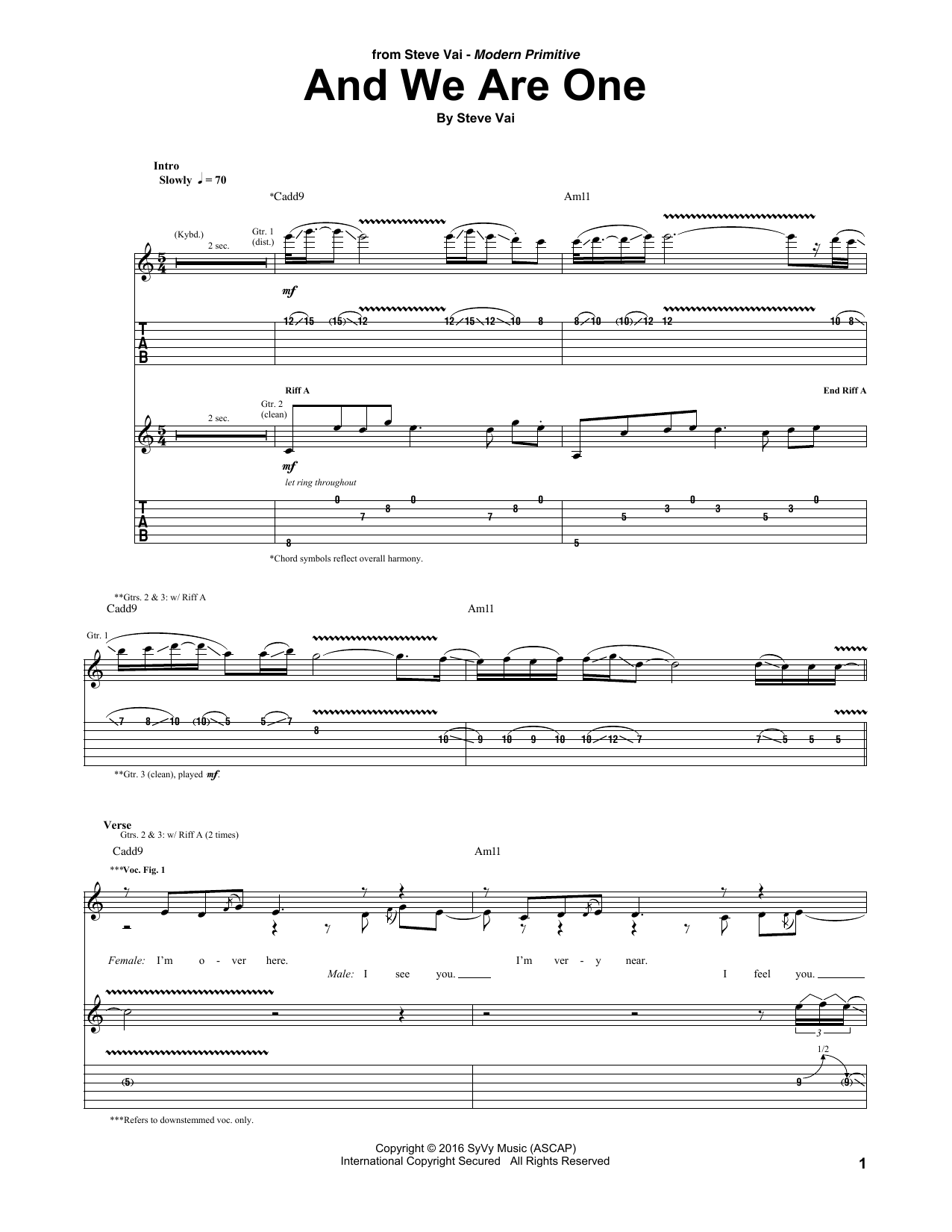 Steve Vai And We Are One Sheet Music