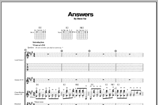 Steve Vai Answers Sheet Music