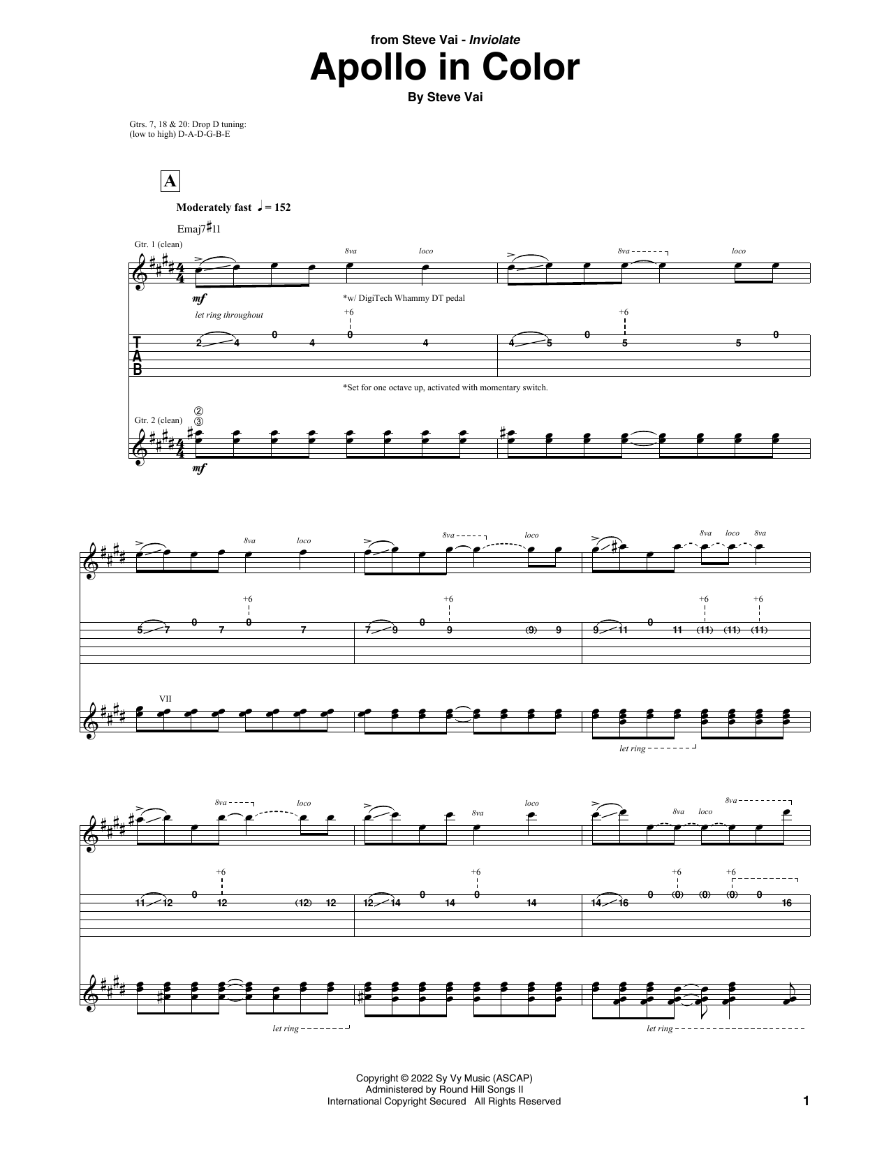 Steve Vai Apollo In Color Sheet Music