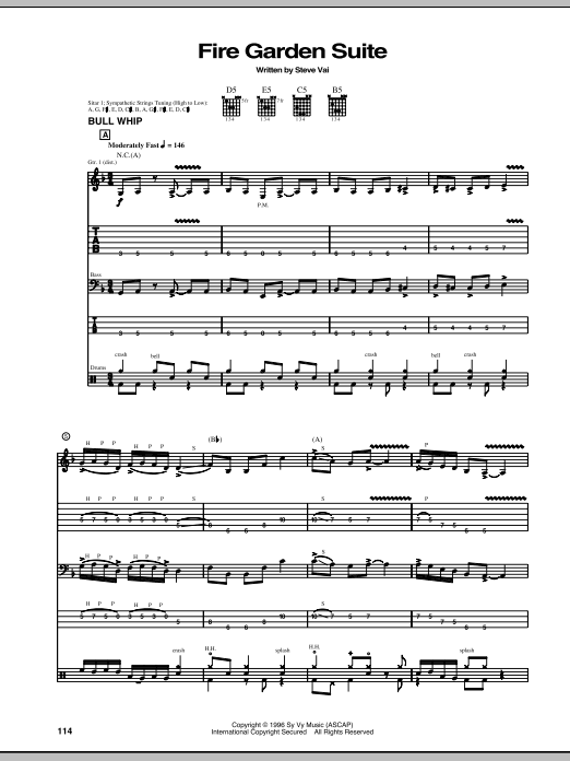 Steve Vai Fire Garden Suite: Bull Whip / Pusa Road / Angel Food / Taurus Bulba Sheet Music