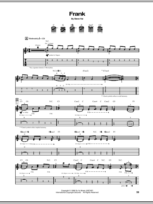 Steve Vai Frank Sheet Music