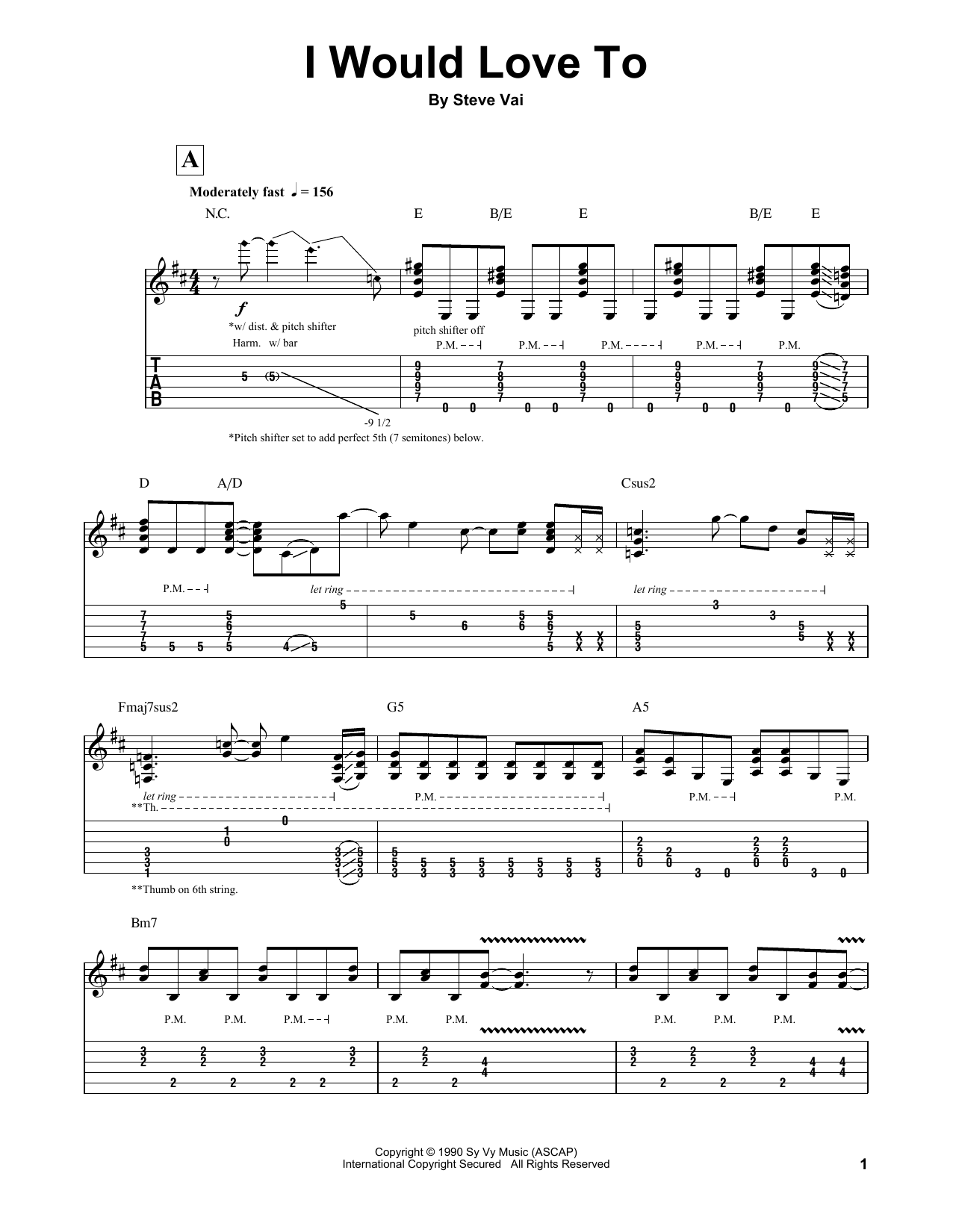 Steve Vai I Would Love To Sheet Music