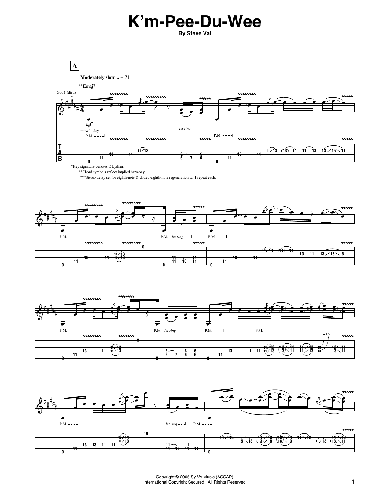 Steve Vai K'm-Pee-Du-Wee Sheet Music